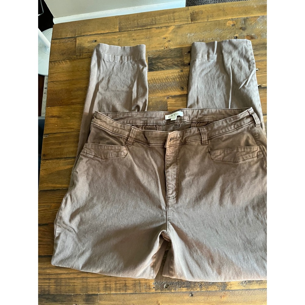 ORVIS Chino Pants Stretch Tencel Straight Leg Womens 14 Brown Outdoor Casual